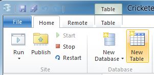 Create New Table in WebMatrix